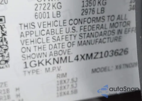 2021 GMC Acadia Fwd Slt из США, поврежденный, VIN 1GKKNML4XMZ103626